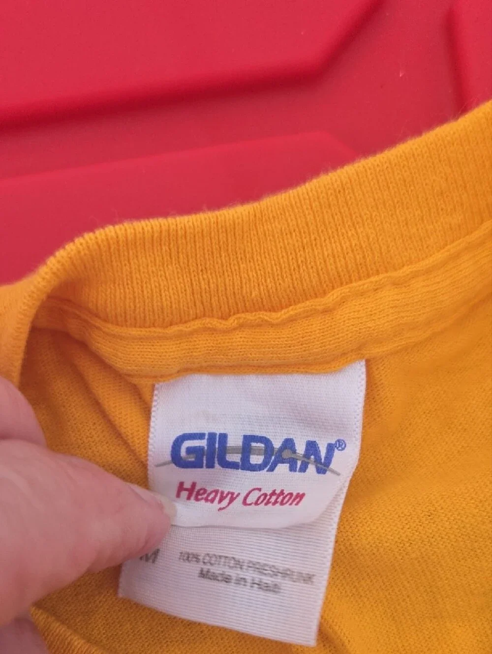 Gildan Yellow Short Sleeve Tee with Maroon Graphic